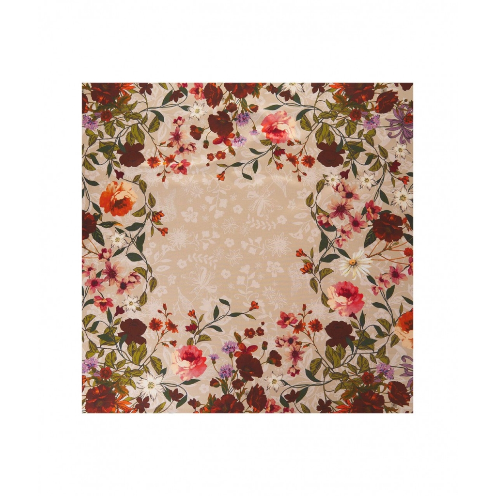 Foulard in seta con stampa floreale beige