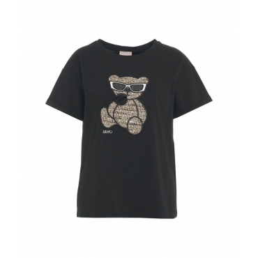 T-shirt in jersey con stampa nero