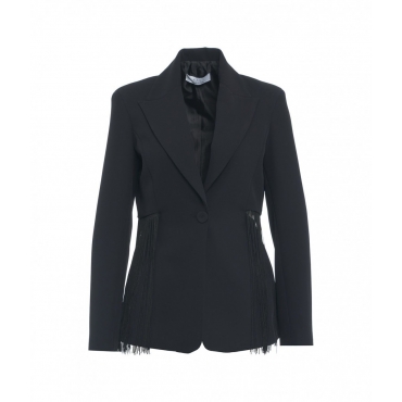 Blazer monopetto con dettaglio di frange nero