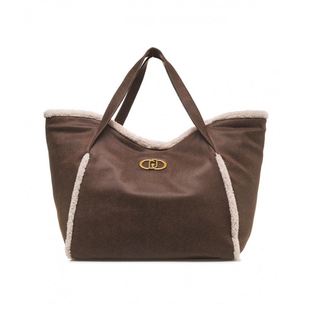 Shopper con finiture teddy marrone scuro