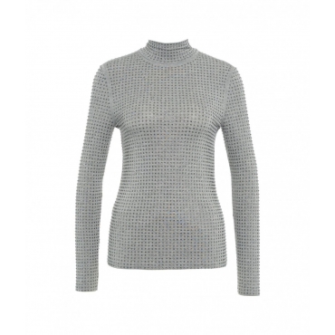 Maglia jersey con strass grigio