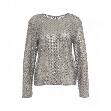 Top in mesh con paillettes Jasmin argento