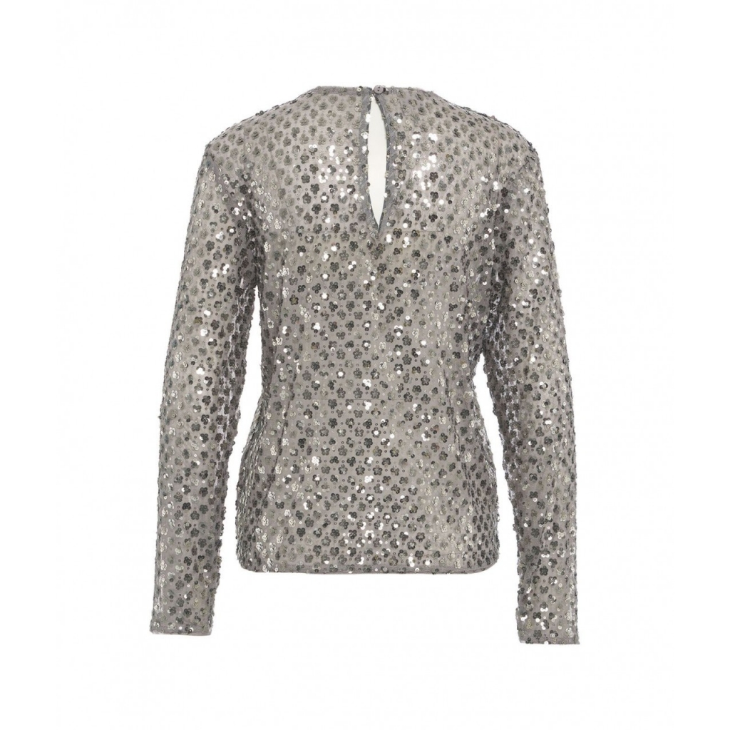 Top in mesh con paillettes Jasmin argento