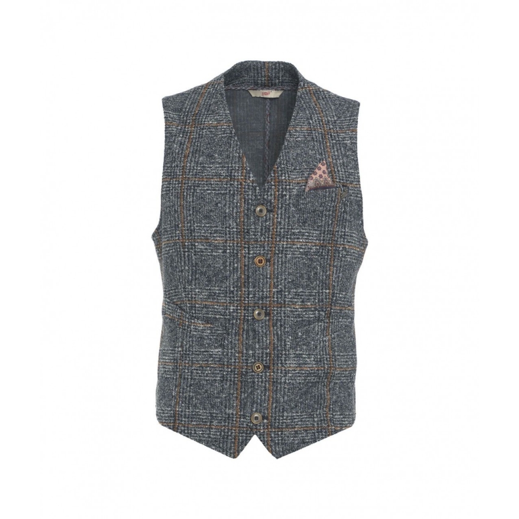 Gilet monopetto in glencheck blu