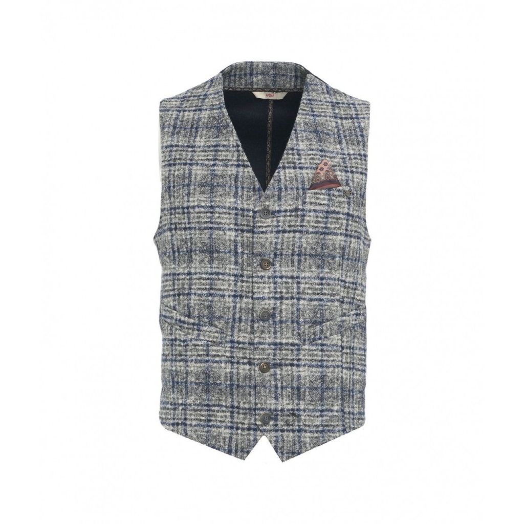 Gilet monopetto in glencheck grigio chiaro