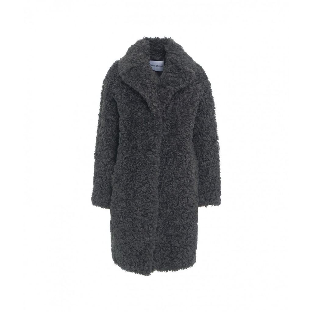 Cappotto in eco-pelliccia Camille Cocoon grigio scuro