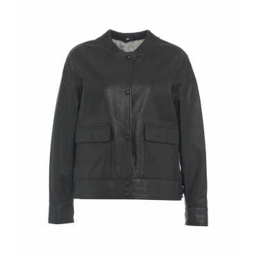 Giacca bomber in pelle nero