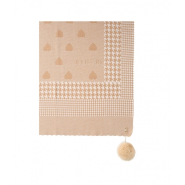 Stola jacquard con pompon beige