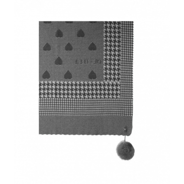 Stola jacquard con pompon nero