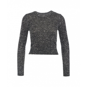 Top a maniche lunghe con paillettes nero