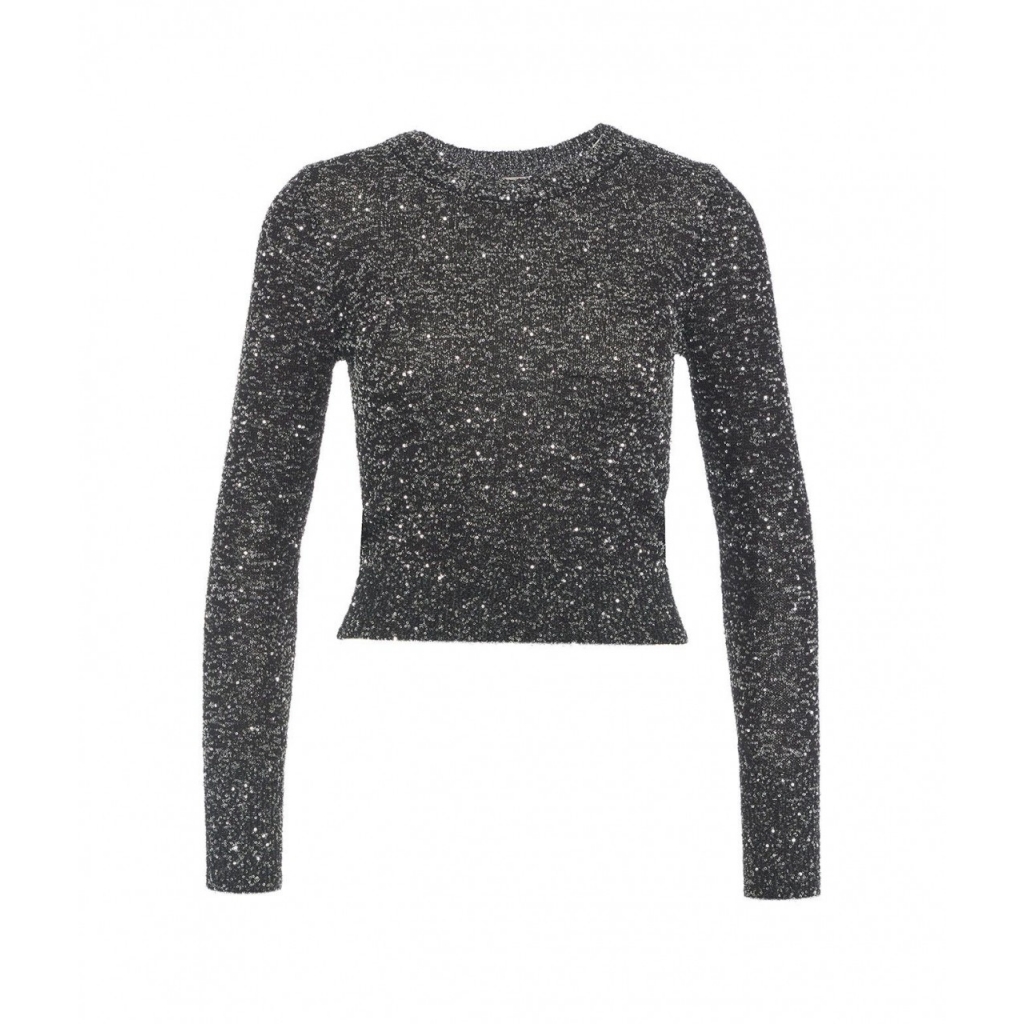 Top a maniche lunghe con paillettes nero