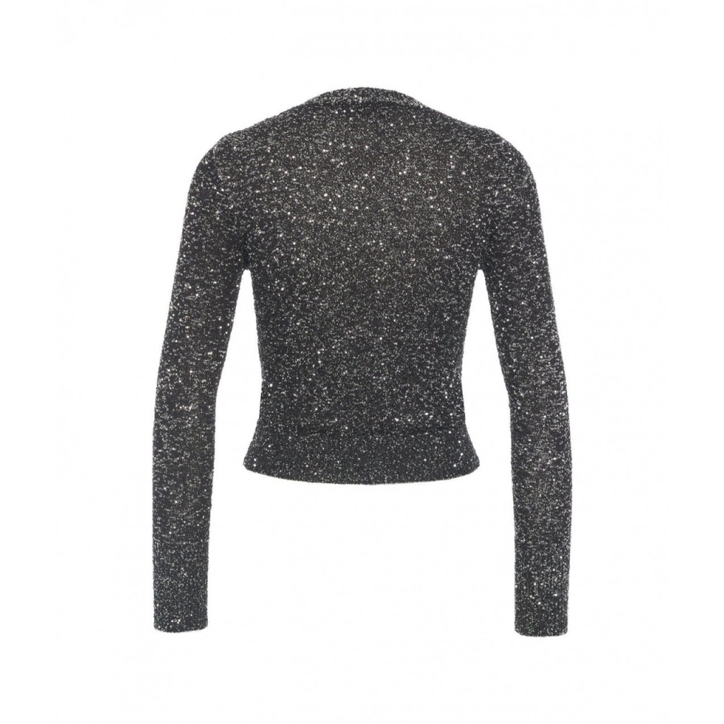 Top a maniche lunghe con paillettes nero