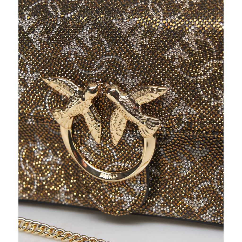 Borsa a tracolla con strass Pocket love bag oro