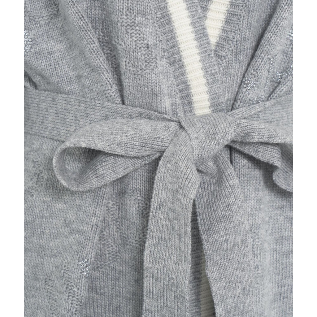 Cardigan lungo con cintura grigio chiaro