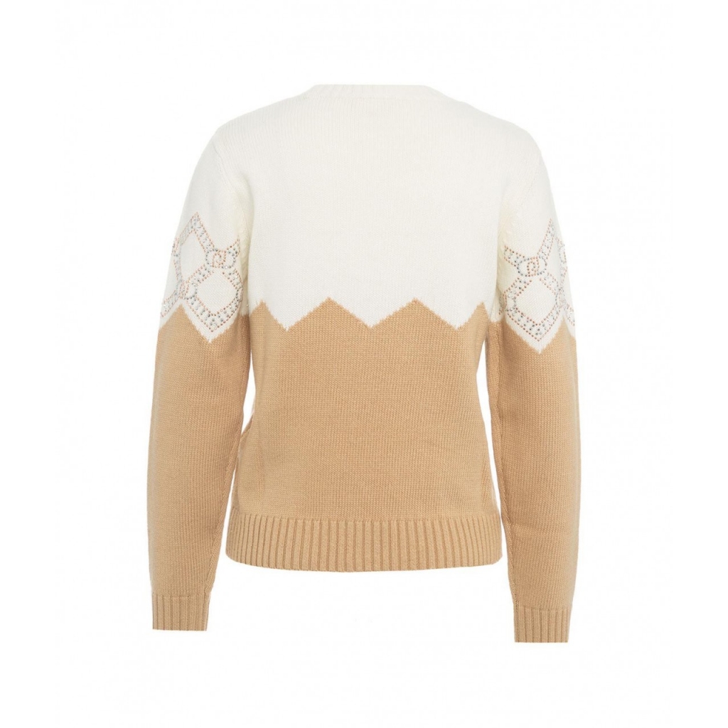 Maglione in misto lana con strass marrone