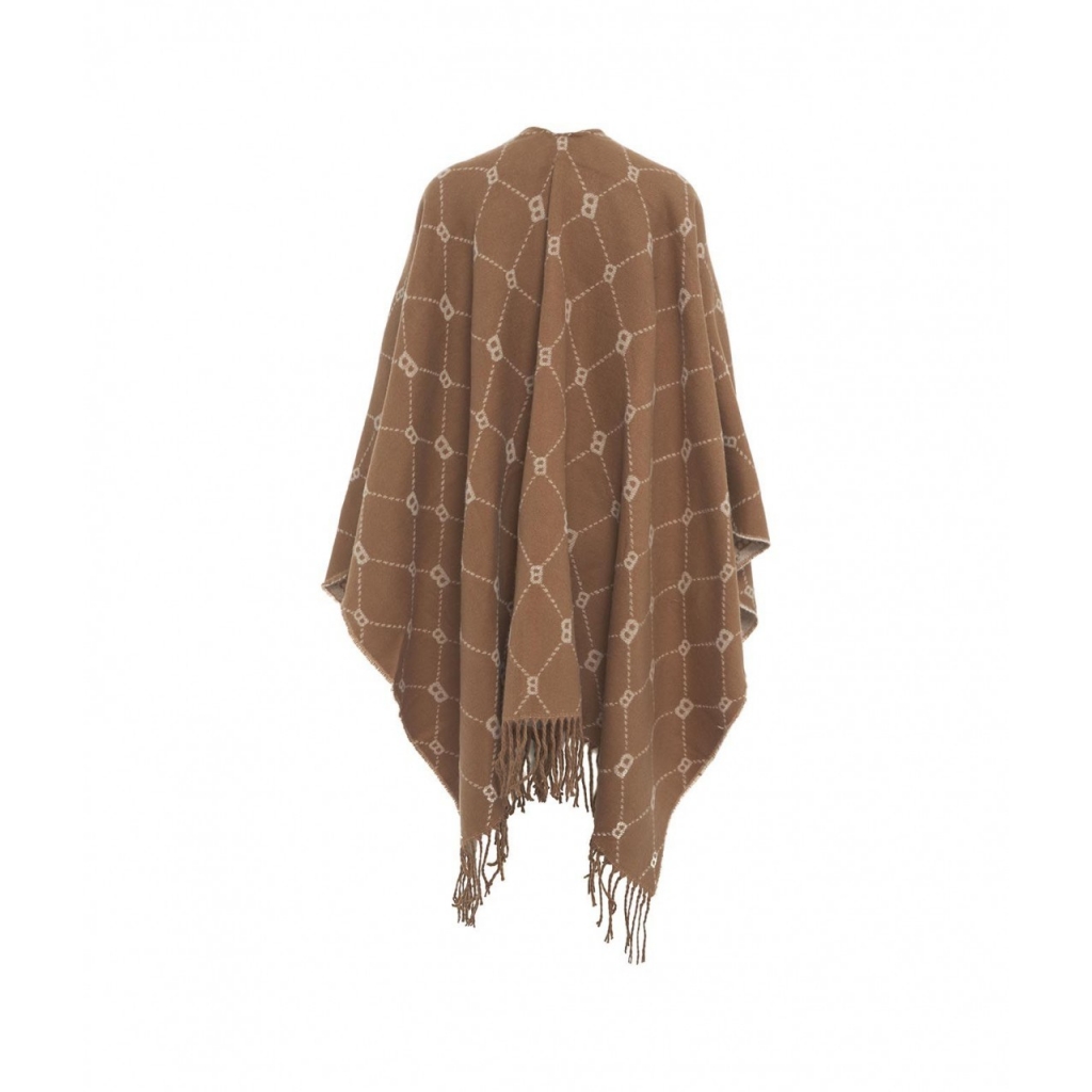 Jacquard poncho con monogramma Cammello