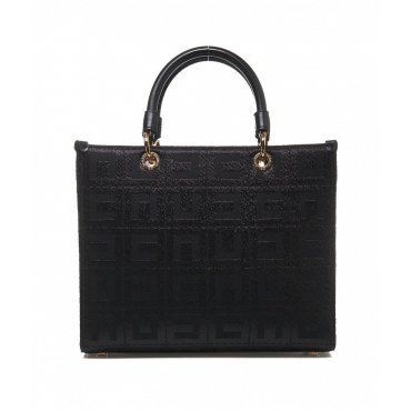 Shopper in jacquard con ciondoli nero