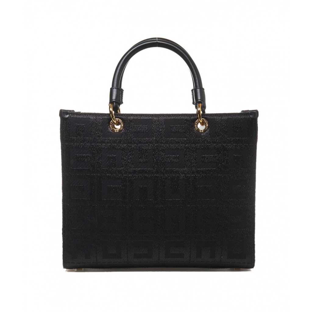 Shopper in jacquard con ciondoli nero