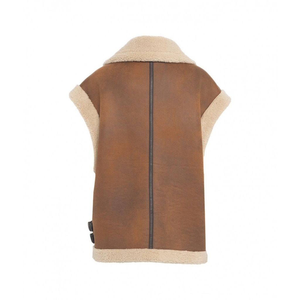 Gilet in ecopelle con teddy marrone