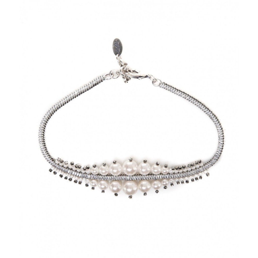 Choker con perle e strass argento