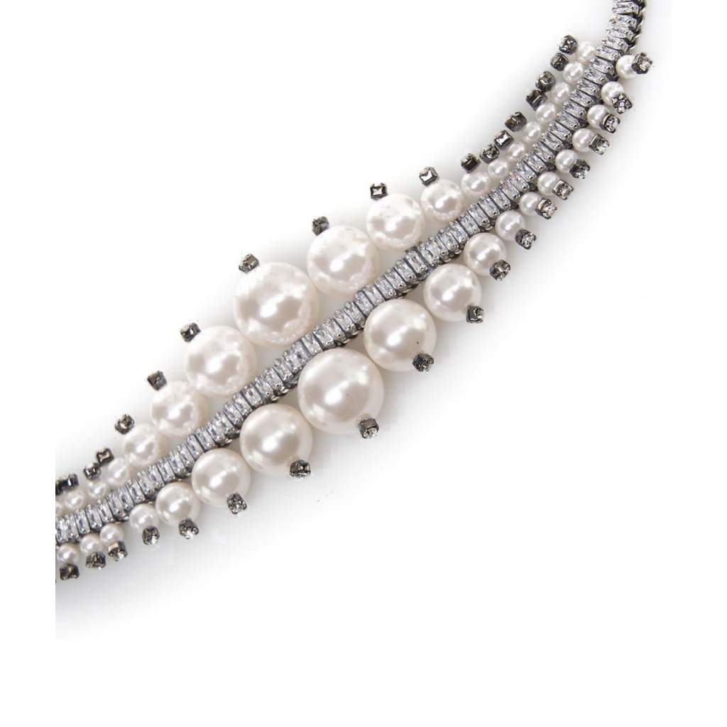 Choker con perle e strass argento