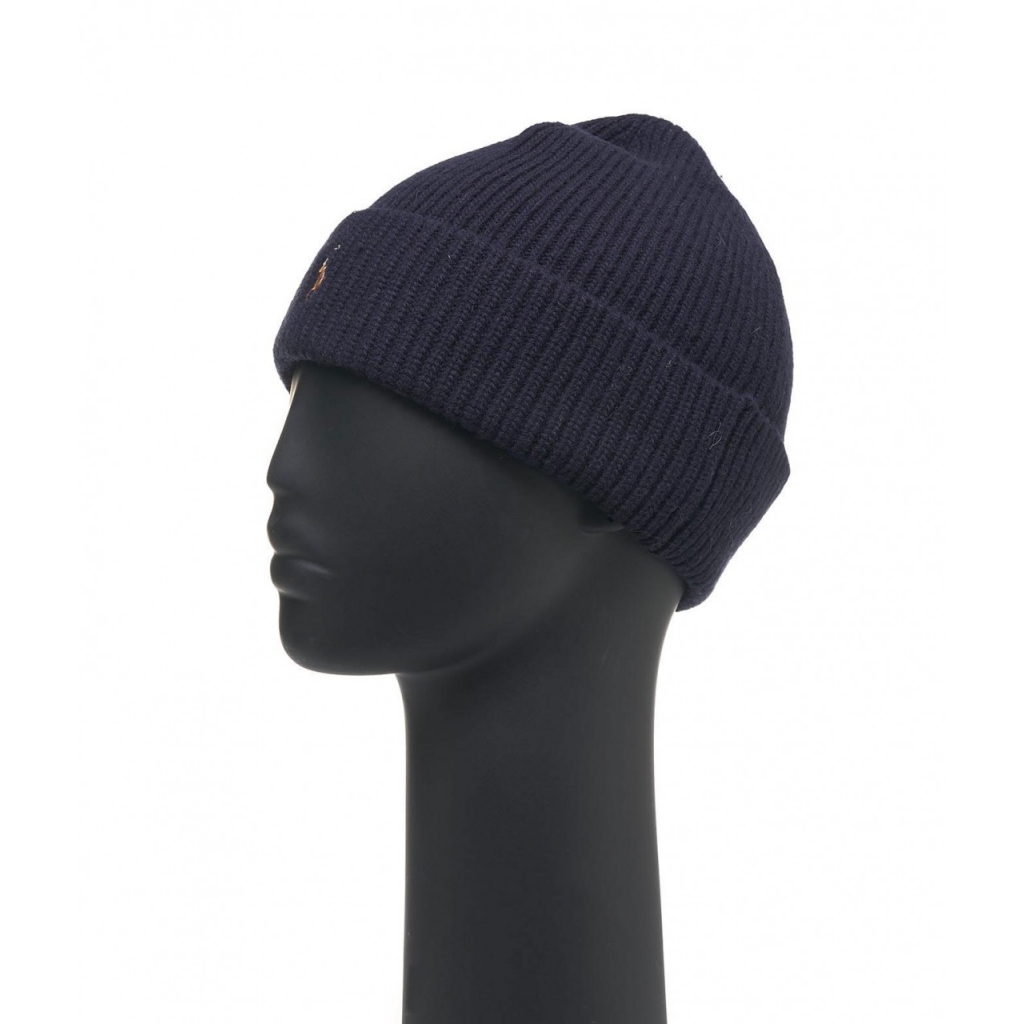 Cappello in maglia con logo blu scuro