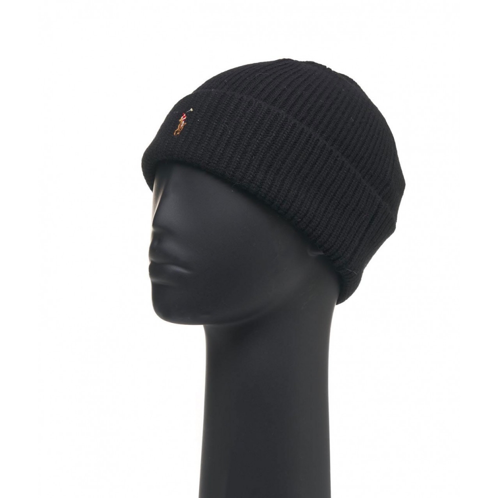 Cappello in maglia con logo nero