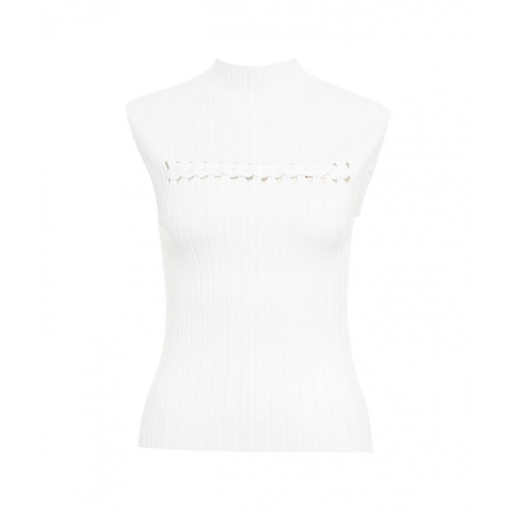 Top in maglia con dettaglio a trecce bianco