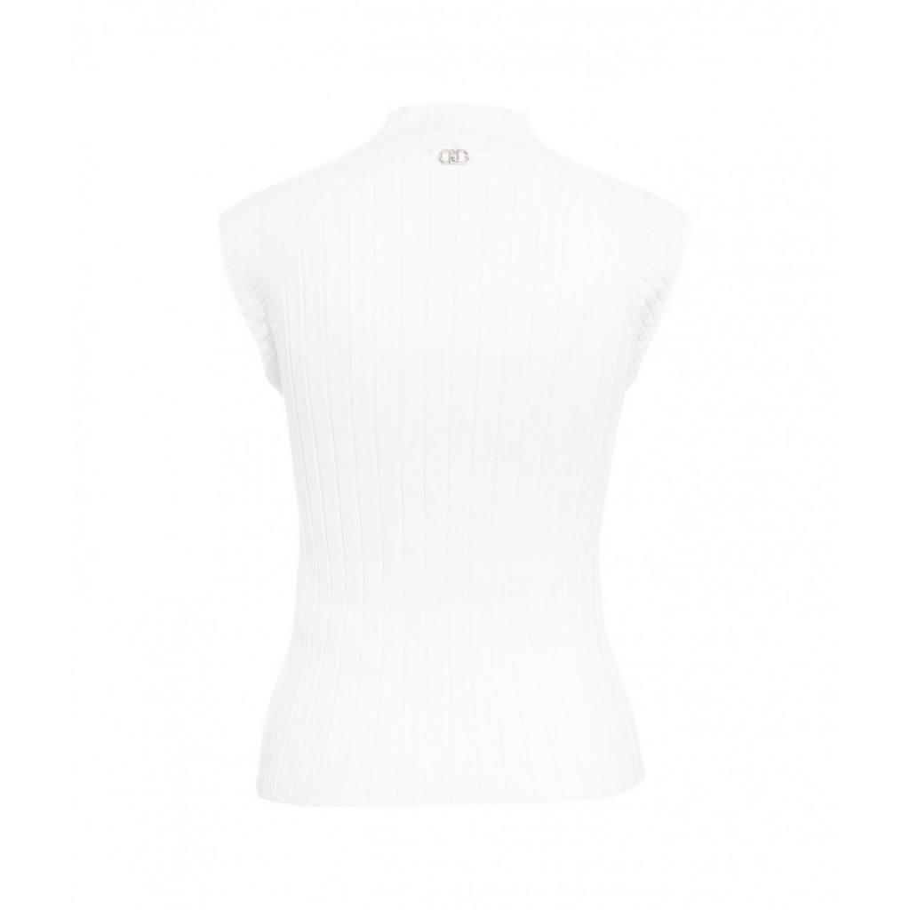 Top in maglia con dettaglio a trecce bianco