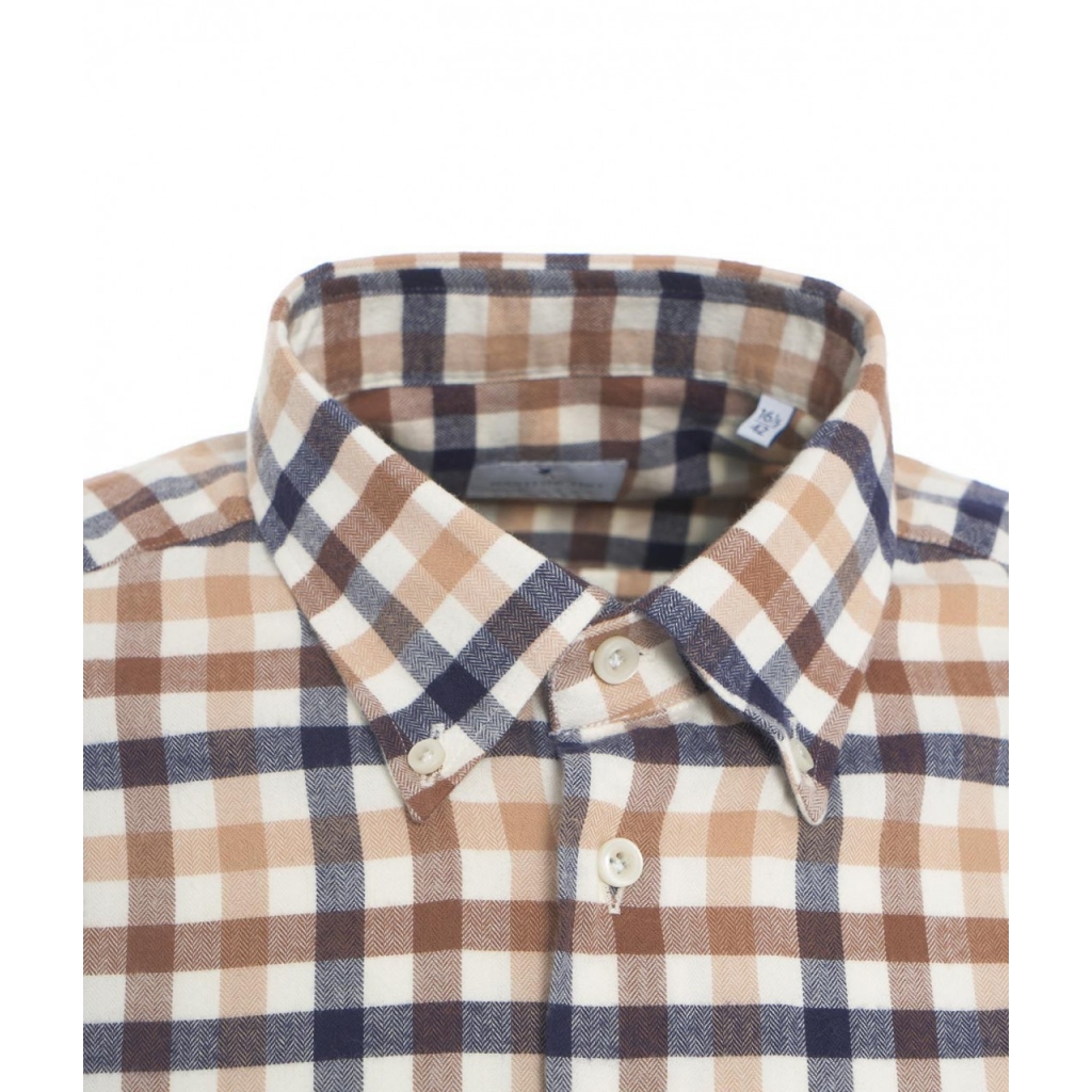 Camicia in cotone a quadri marrone chiaro