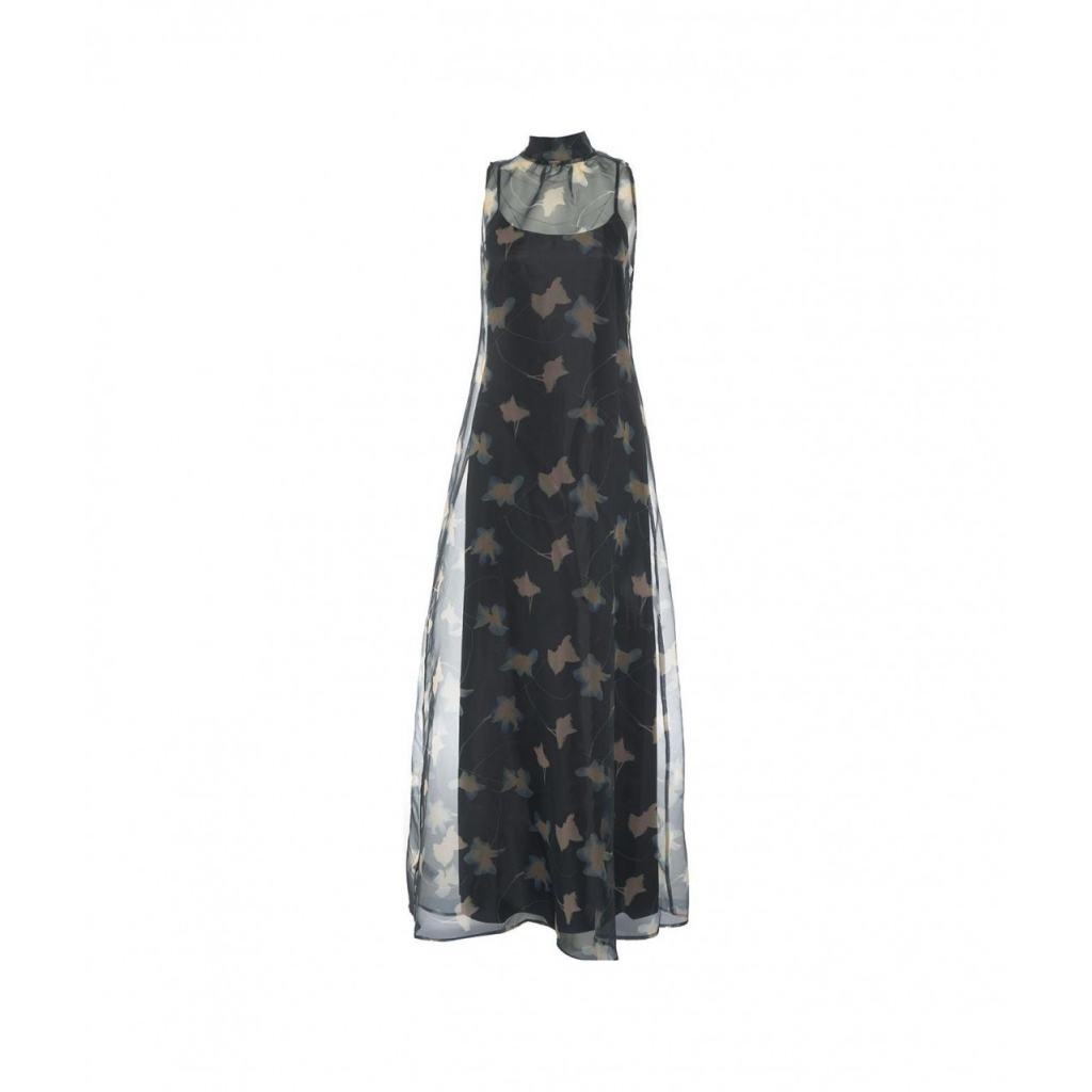 Abito maxi in organza con stampa floreale Albee nero