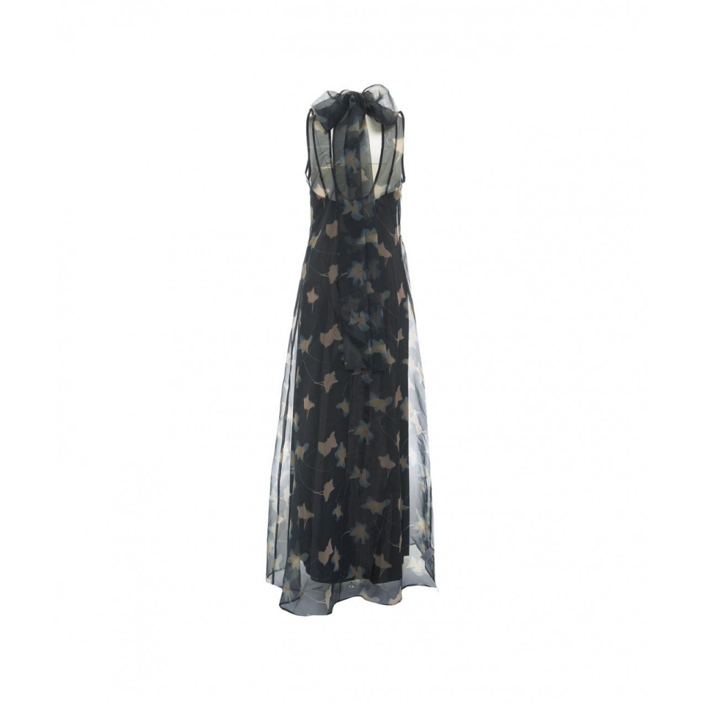 Abito maxi in organza con stampa floreale Albee nero