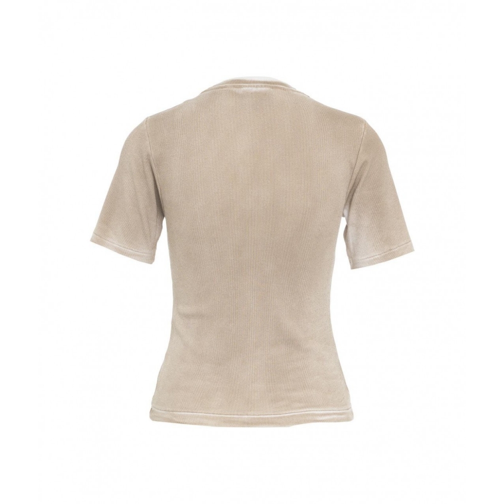 Geripptes T-Shirt mit Logoschriftzug Beige