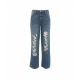 Wide leg jeans con strass azzurro