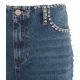 Wide leg jeans con strass azzurro