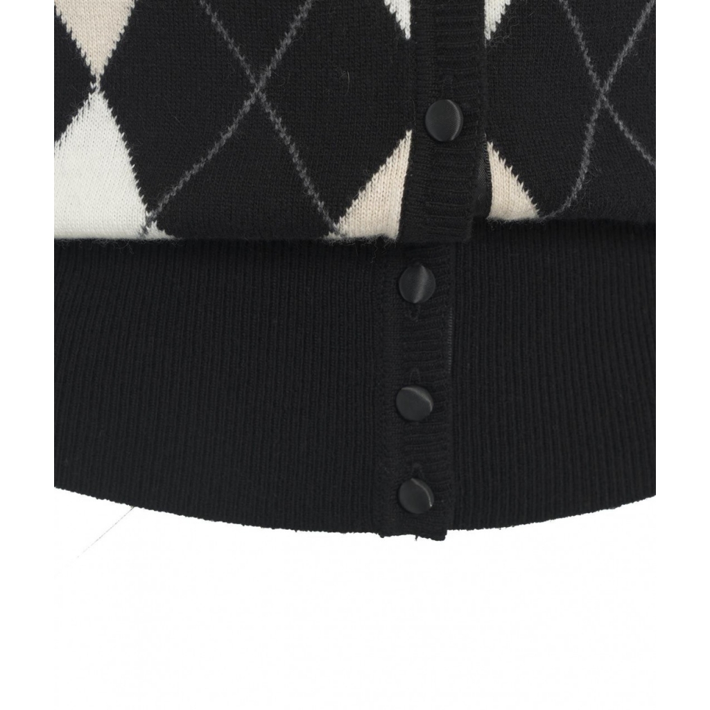 Cardigan argyle con collo in pelliccia eco nero