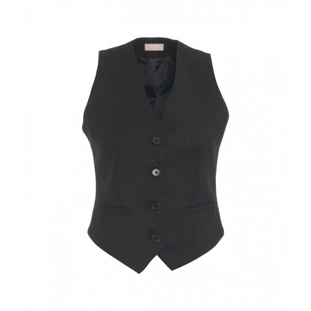 Gilet in twill con strass nero