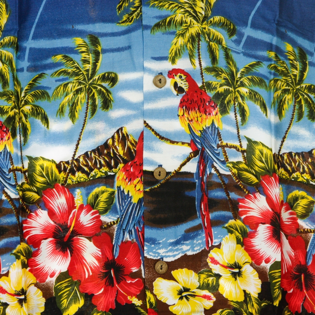 camicia manica corta uomo hawaiian shirt PARROT SCENE