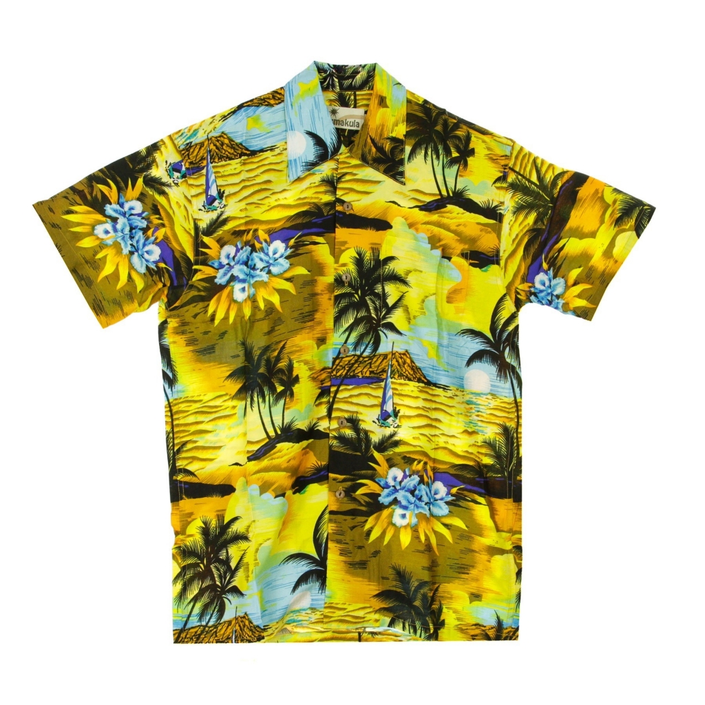 camicia manica corta uomo hawaiian shirt SUNSET YELLOW