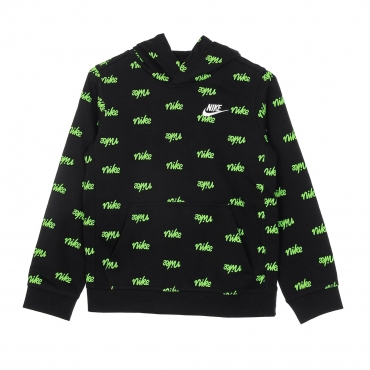 felpa leggera cappuccio ragazzo b sportswear script all over print pullover BLACK/BLACK/MEAN GREEN/WHITE