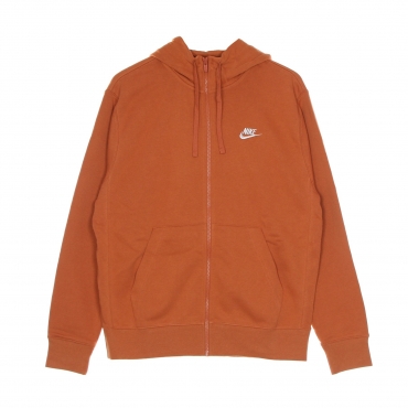 felpa leggera cappuccio zip uomo sportswear club hoodie full zip french terry LIGHT SIENNA/LIGHT SIENNA/WHITE