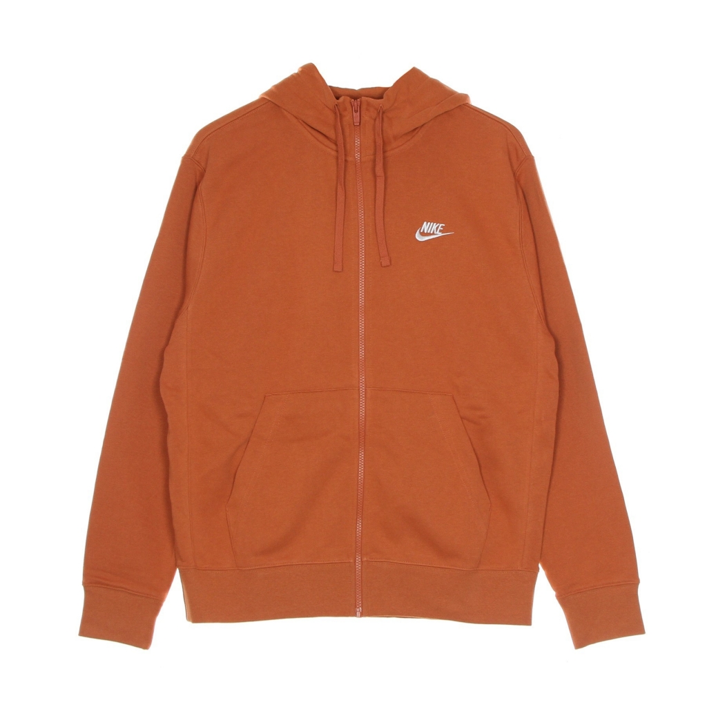 felpa leggera cappuccio zip uomo sportswear club hoodie full zip french terry LIGHT SIENNA/LIGHT SIENNA/WHITE