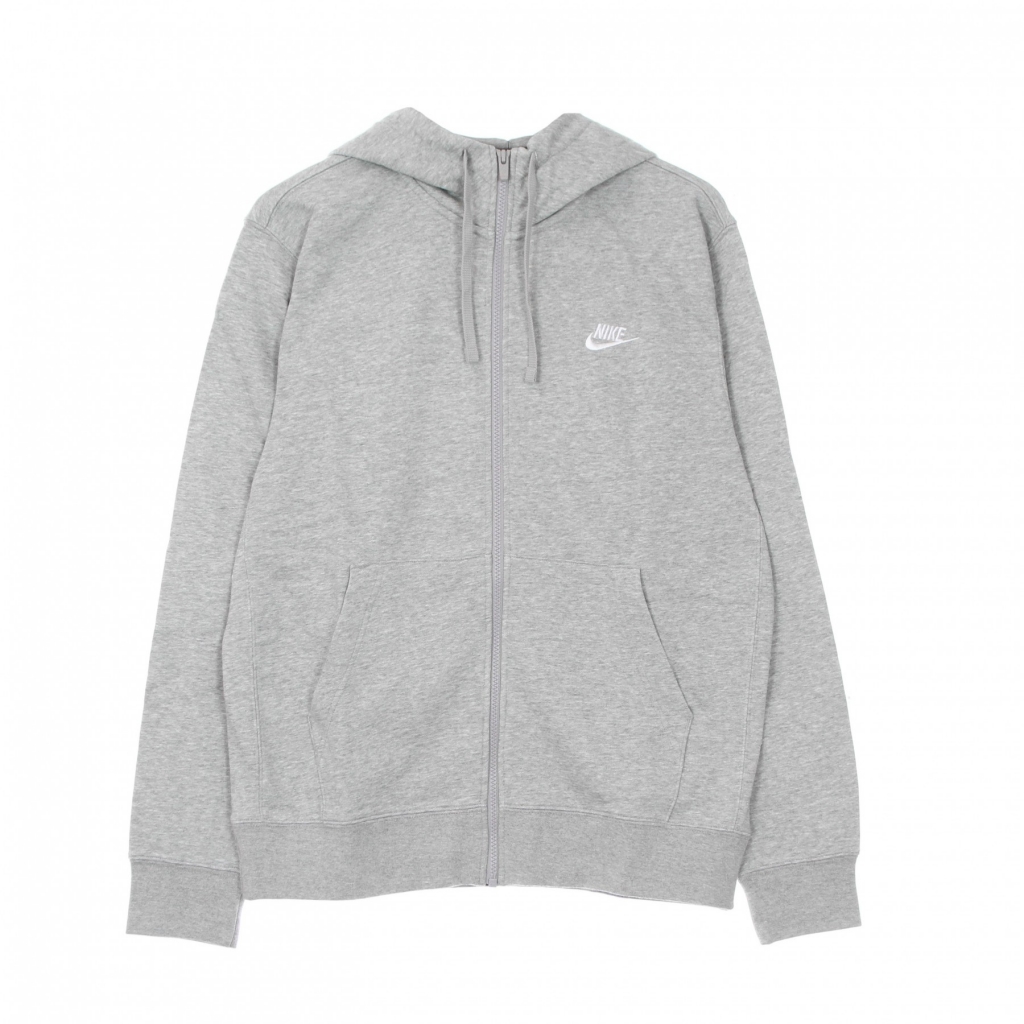 felpa leggera cappuccio zip uomo sportswear club hoodie full zip french terry DK GREY HEATHER/MATTE SILVER/WHITE