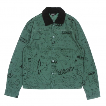 giubbotto tipo jeans uomo scribble button up jacket FOREST GREEN