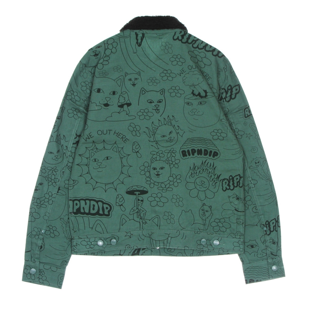 giubbotto tipo jeans uomo scribble button up jacket FOREST GREEN