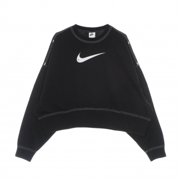 felpa leggera girocollo corta donna sportswear swoosh fleece crew md cropped BLACK/BLACK/WHITE