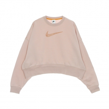 felpa leggera girocollo corta donna sportswear swoosh fleece crew md cropped PINK OXFORD/LIGHT CURRY/ROSE WHISPER