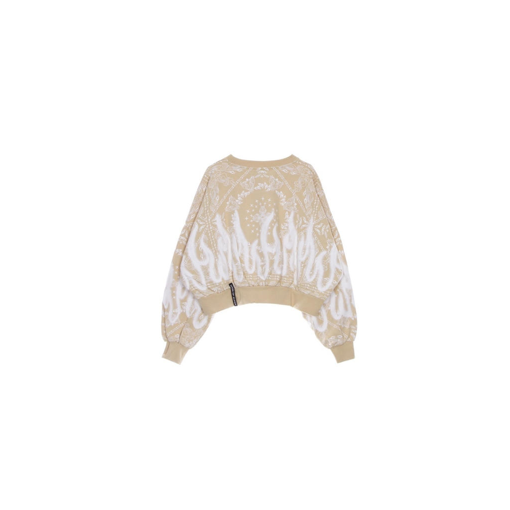 felpa leggera girocollo corta donna crop bandana print BEIGE