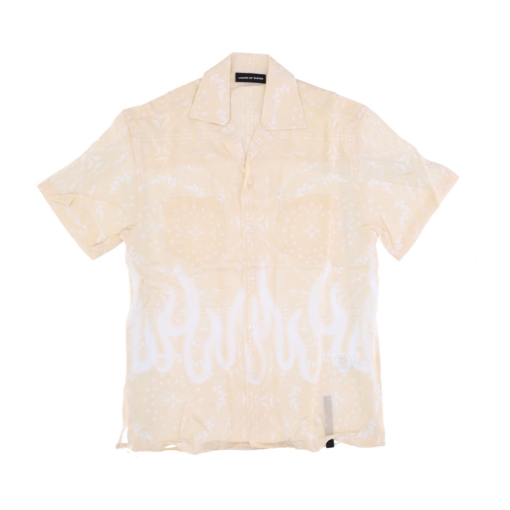 camicia manica corta uomo spray flames bandana shirt BEIGE