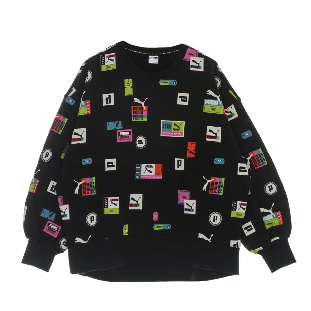 felpa leggera girocollo donna brand love oversized all over print crew BLACK